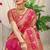 Rani pink banarasi silk blend saree with pink zari border & brocade blouse
