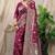 Wine banarasi silk blend saree with rich zari woven border