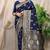 Navy blue banarasi silk blend saree with rich zari woven border