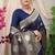 Navy blue banarasi silk blend saree with rich zari woven border