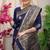 Navy blue banarasi silk blend saree with rich zari woven border