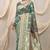 Sea green banarasi silk blend saree with rich zari woven border