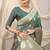 Sea green banarasi silk blend saree with rich zari woven border