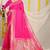 Rani pink banarasi silk blend saree with zari border & woven buti design