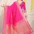 Rani pink banarasi silk blend saree with zari border & woven buti design
