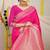 Rani pink banarasi silk blend saree with zari border & woven buti design