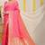 Pink banarasi silk blend saree with zari border & woven buti design