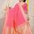 Pink banarasi silk blend saree with zari border & woven buti design