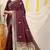 Maroon banarasi silk blend saree with zari border & woven buti design