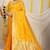 Mustard yellow banarasi silk blend saree with zari border & woven buti design