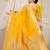 Mustard yellow banarasi silk blend saree with zari border & woven buti design