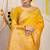 Mustard yellow banarasi silk blend saree with zari border & woven buti design