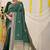 Bottle green banarasi silk blend saree with zari border & woven buti design