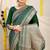 Bottle green banarasi silk blend saree with zari border & woven buti design