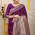 Purple banarasi silk blend saree with zari border & woven buti design