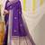 Deep violet banarasi silk blend saree with zari border & woven buti design