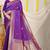 Purple banarasi silk blend saree with zari border & woven buti design