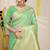 Light green banarasi silk blend saree with zari border & woven buti design