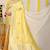 Light yellow banarasi silk blend saree with zari border & woven buti design