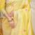 Light yellow banarasi silk blend saree with zari border & woven buti design