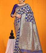 Navy blue banarasi silk blend saree with rich gold zari weaving & brocade pallu