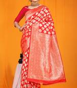 Red banarasi silk blend saree with rich gold zari weaving & brocade pallu