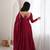 Maroon heavy pure mal chanderi anarkali gown set with mirror lace dupatta & pants