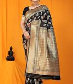 Black banarasi silk blend saree with zari floral weaving & rich pallu