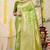 Lime green banarasi silk blend saree with zari floral weaving & rich pallu