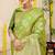 Lime green banarasi silk blend saree with zari floral weaving & rich pallu