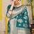 Teal banarasi silk blend saree with zari floral weaving & rich pallu