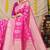 Rani pink banarasi silk blend saree with zari floral weaving & rich pallu