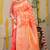 Peach orange banarasi silk blend saree with zari floral weaving & rich pallu