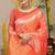 Peach orange banarasi silk blend saree with zari floral weaving & rich pallu