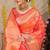 Peach orange banarasi silk blend saree with zari floral weaving & rich pallu