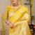Yellow banarasi silk blend saree with zari floral weaving & rich pallu