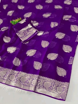 Purple Color zari Weaving Work Jaquard Saree 1