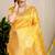 Mustard yellow banarasi silk blend saree with rich gold zari floral weaving