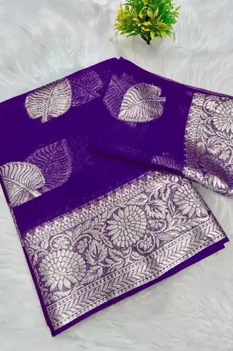 Purple Color zari Weaving Work Jaquard Saree