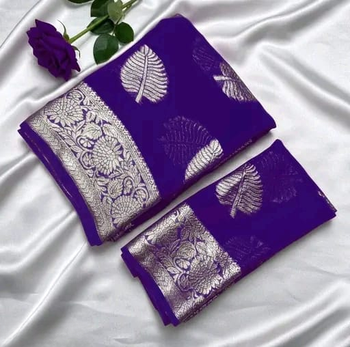 Purple Color zari Weaving Work Jaquard Saree 3