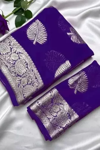 Purple Color zari Weaving Work Jaquard Saree