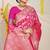 Rani pink banarasi silk blend saree with rich gold zari floral weaving