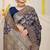 Navy blue banarasi silk blend saree with rich gold zari floral weaving