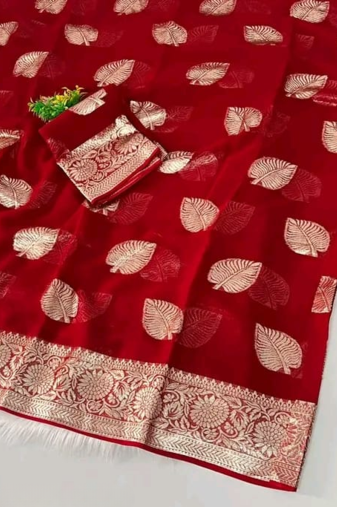 Red Color zari Weaving Work Jaquard Saree