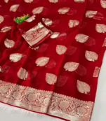 Red Color zari Weaving Work Jaquard Saree