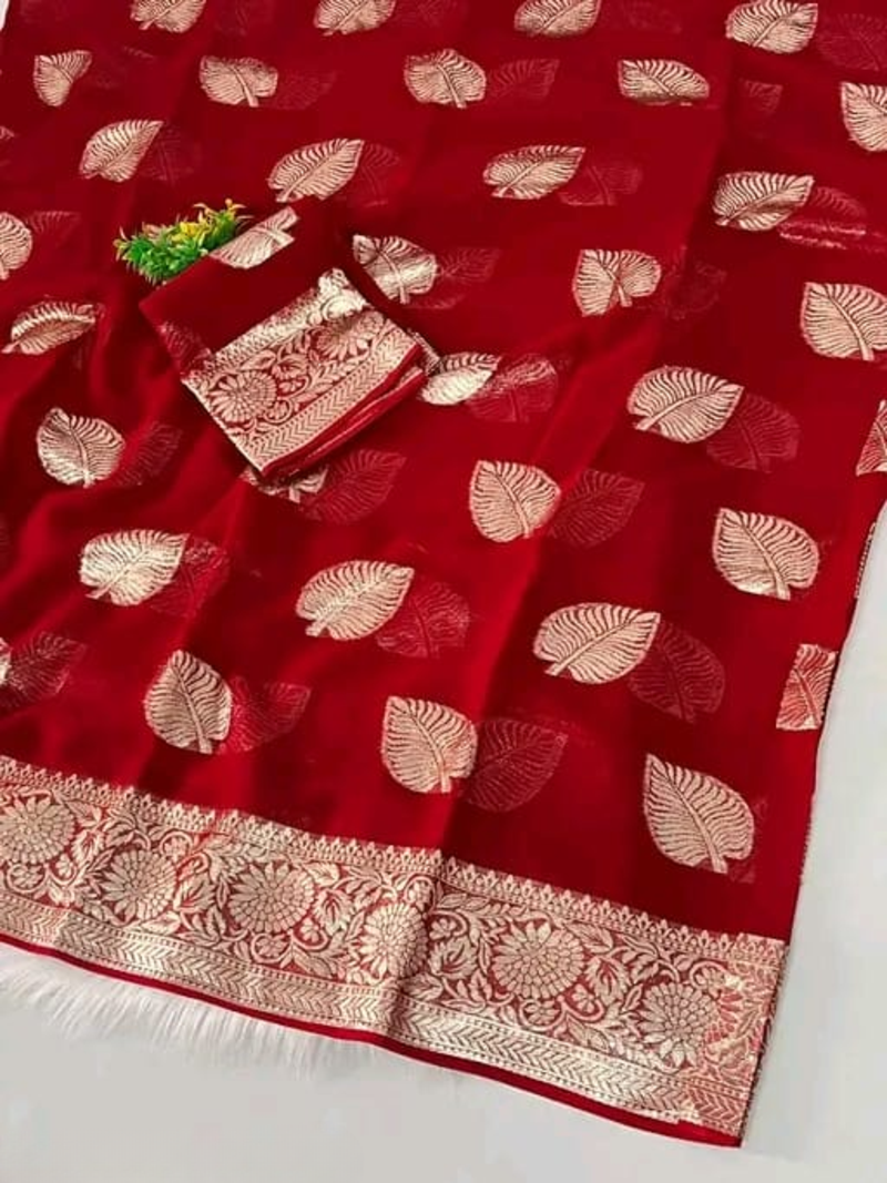 Red Color zari Weaving Work Jaquard Saree