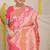 Pink banarasi silk blend saree with rich gold zari floral weaving