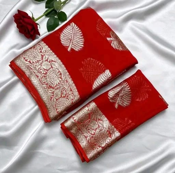 Red Color zari Weaving Work Jaquard Saree 3