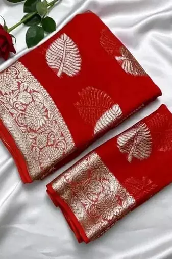 Red Color zari Weaving Work Jaquard Saree