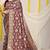 Wine banarasi silk blend saree with rich gold zari floral weaving